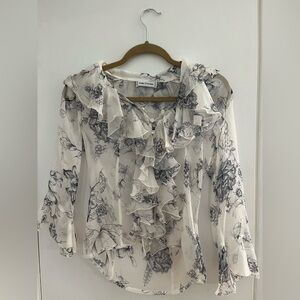 Anne Fontaine Ivory and Charcoal Floral Blouse